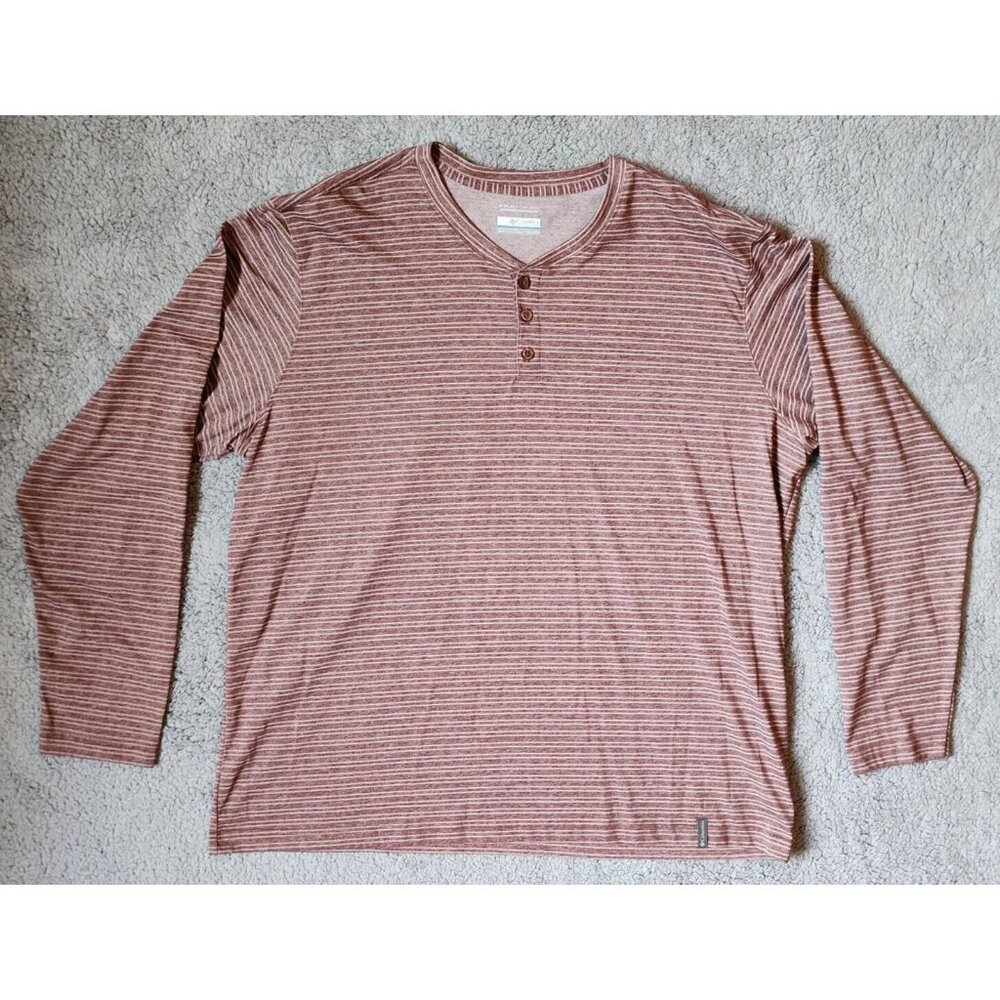 Columbia Omni Wick Pink Striped Outdoor Long Sleeve Henley Shirt Size XXL
